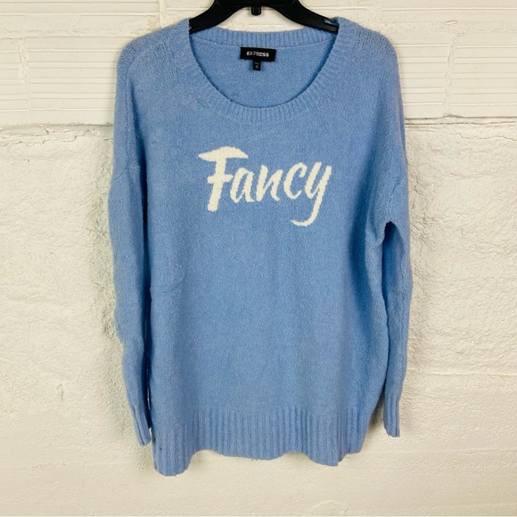 Express Sky Blue cotton stretch wool FANCY marshmallow Crew Neck Sweater SZ M - Picture 1 of 11